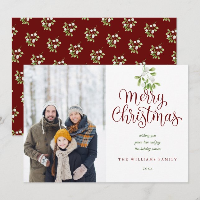 Merry Christmas Elegant S Mistletoe Family Photo Holiday Card (Front/Back)