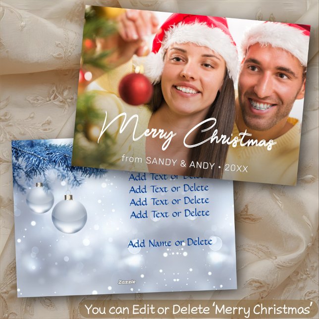Merry Christmas Elegant Script 2 Side Design Photo Holiday Card (Creator Uploaded)