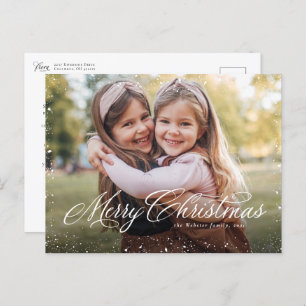 Merry Christmas elegant script classic one photo Holiday Postcard