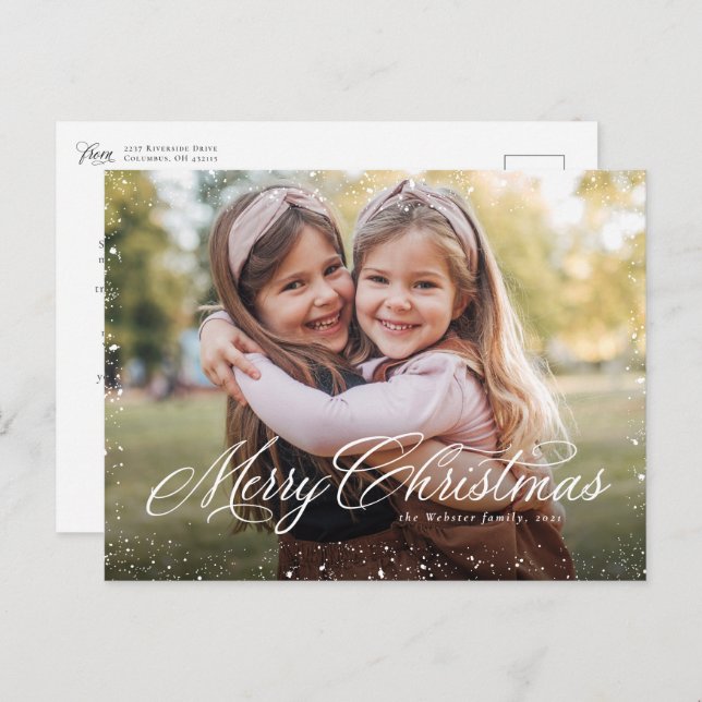 Merry Christmas elegant script classic one photo Holiday Postcard (Front/Back)