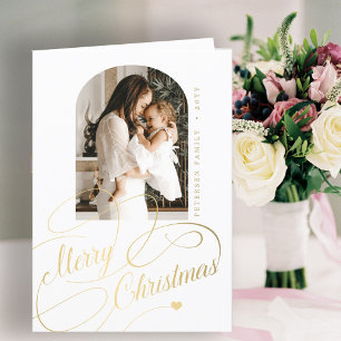 Merry Christmas elegant script family photo Holiday Card