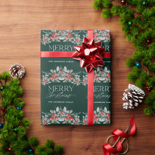 Merry Christmas Elegant Script Greenery Christmas Wrapping Paper