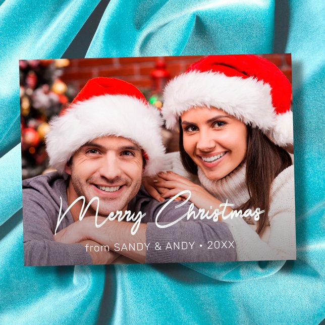 Merry Christmas Elegant Script Photo 2 Side Design Holiday Postcard (Creator Uploaded)