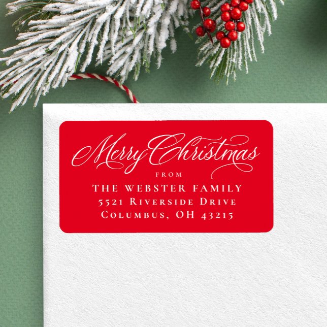 Merry Christmas elegant script red return address Label (Creator Uploaded)