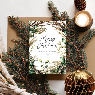 Merry Christmas Elegant Script Rustic Botanical Holiday Card