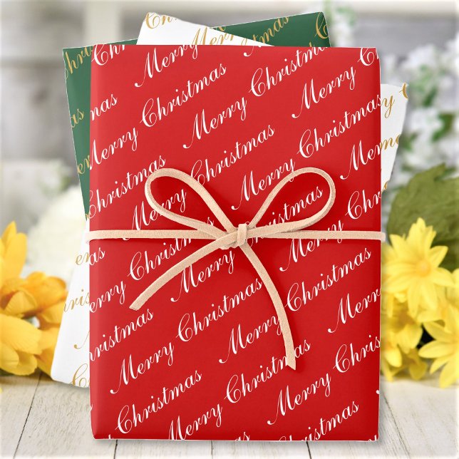 Merry Christmas Elegant Script Text Wrapping Paper Sheet (Creator Uploaded)