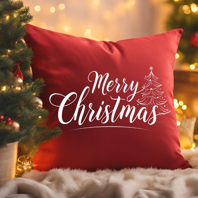 Merry Christmas Elegant Script Typography Red Cushion (Creator Uploaded)