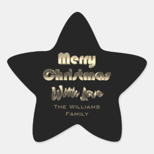 Merry Christmas Elegant Sepia Faux Gold Black Star Sticker