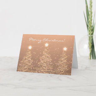 Merry Christmas Elegant Sparkling Trees Copper  Holiday Card