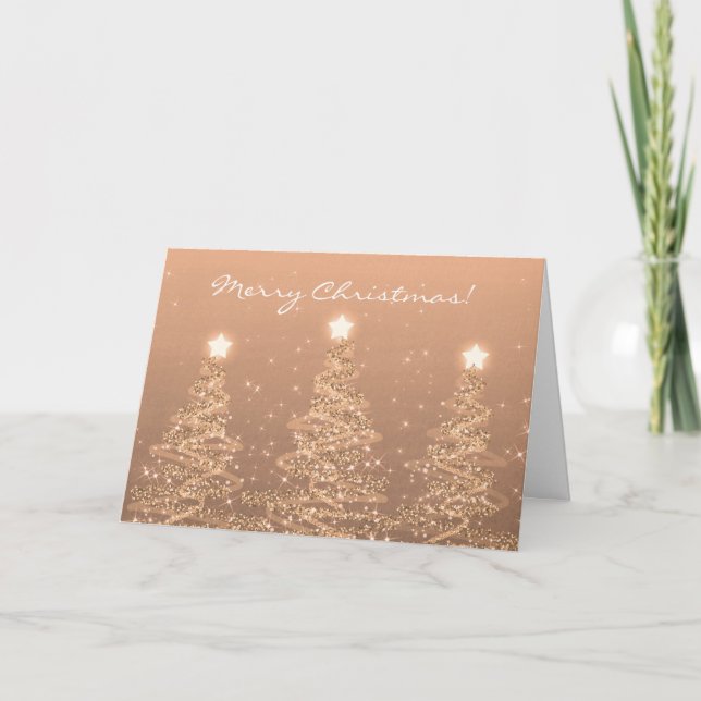 Merry Christmas Elegant Sparkling Trees Copper  Holiday Card (Front)