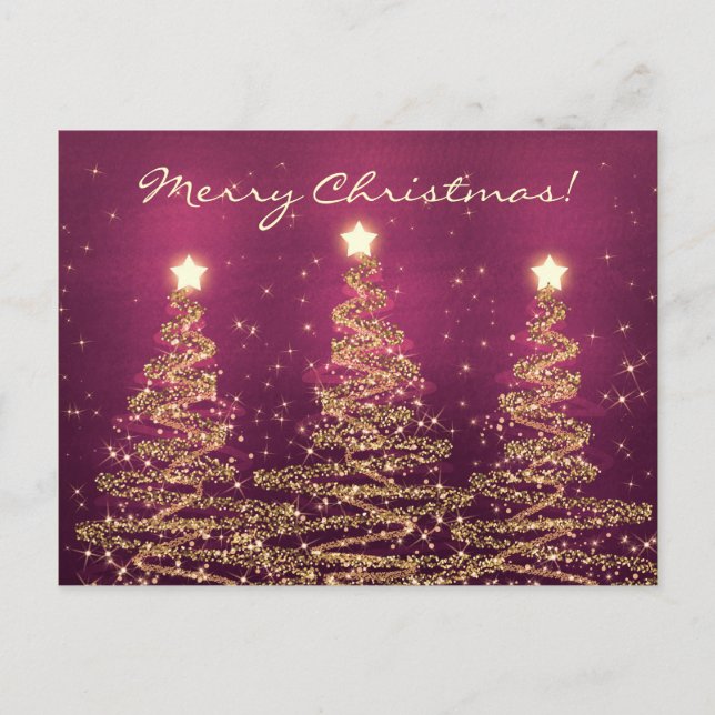 Merry Christmas Elegant Sparkling Trees Pink Holiday Postcard (Front)
