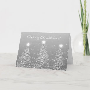 Merry Christmas Elegant Sparkling Trees Silver Holiday Card