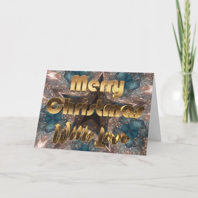 Merry Christmas Elegant Star Silver Turquoise Holiday Card (Front)