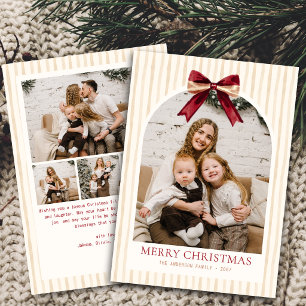 Merry Christmas Elegant Striped 5 Photo Holiday Card