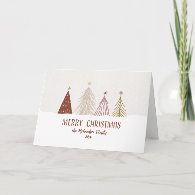 Merry Christmas Elegant Trees Snow Festive Custom Holiday Card (Front)
