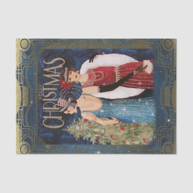 Merry Christmas Elegant Vintage Retro Ladies  Tissue Paper (Front)