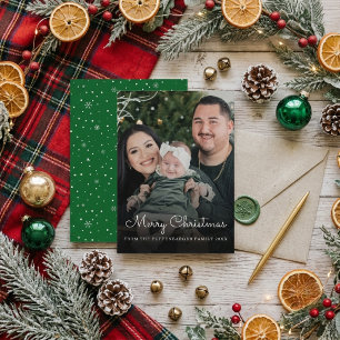 Merry Christmas Elegant White Script Family Photo Holiday Card