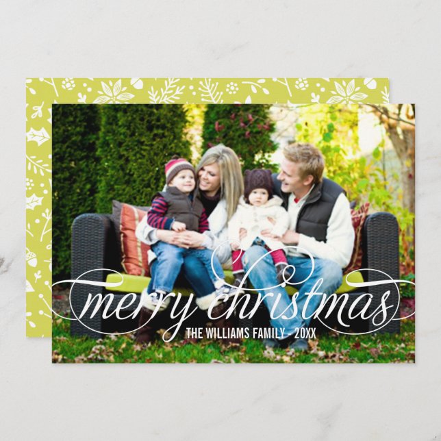 Merry Christmas Elegant White Script Overlay Holiday Card (Front/Back)