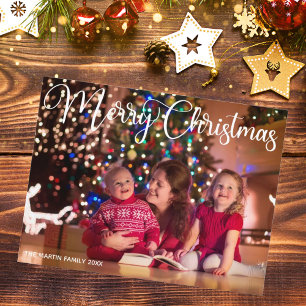 Merry Christmas Elegant White Script Overlay Photo Postcard