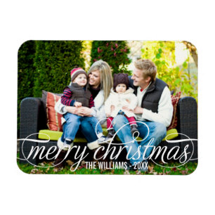 Merry Christmas Elegant White Script Photo Magnet