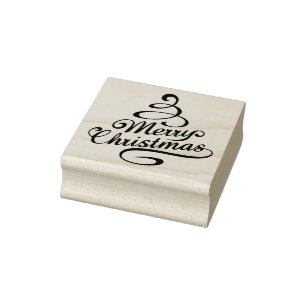 Merry Christmas Elegant Winter Holidays Trees Rubber Stamp