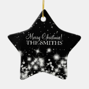Merry Christmas Elegant Winter Sparkle Black Ceramic Tree Decoration