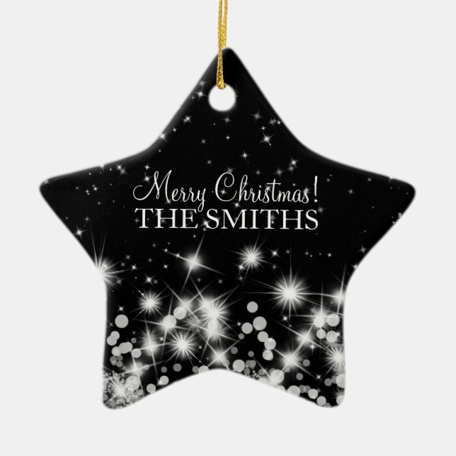 Merry Christmas Elegant Winter Sparkle Black Ceramic Tree Decoration (Front)