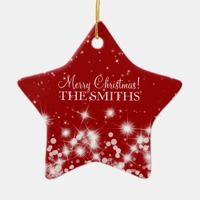 Merry Christmas Elegant Winter Sparkle Ruby Red Ceramic Tree Decoration (Front)