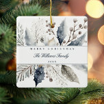 Merry Christmas Elegant Winter Watercolor Floral  Ceramic Ornament<br><div class="desc">Merry Christmas Elegant Winter Watercolor Floral Photo Ornament</div>