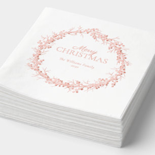 Merry Christmas Elegant Wreath Party Rose Gold Foil Napkins