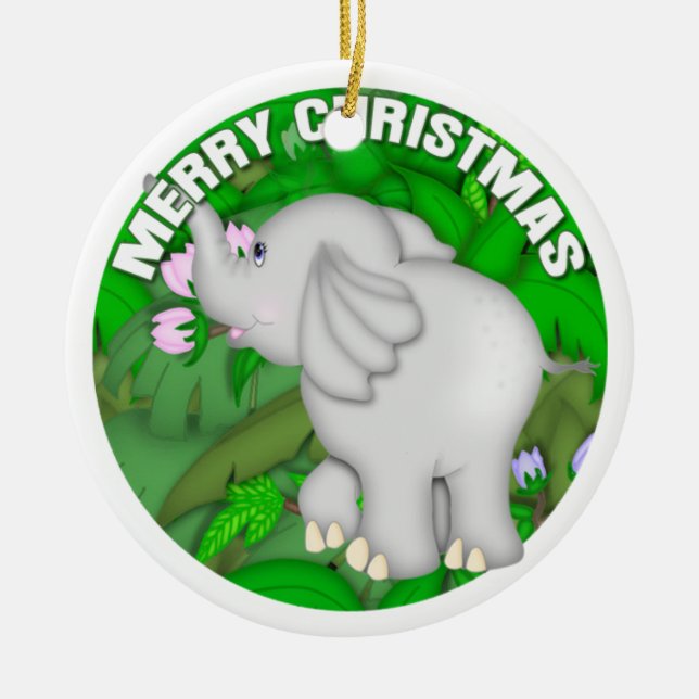 Merry Christmas Elephant Ceramic Tree Decoration (Front)