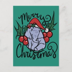 Merry Christmas Elephant Cute Santa Hat Postcard