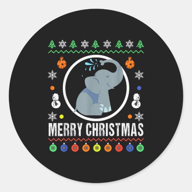 Merry Christmas Elephant Ugly Sweater Xmas Knit  Classic Round Sticker (Front)