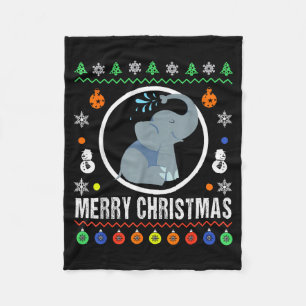 Merry Christmas Elephant Ugly Sweater Xmas Knit  Fleece Blanket