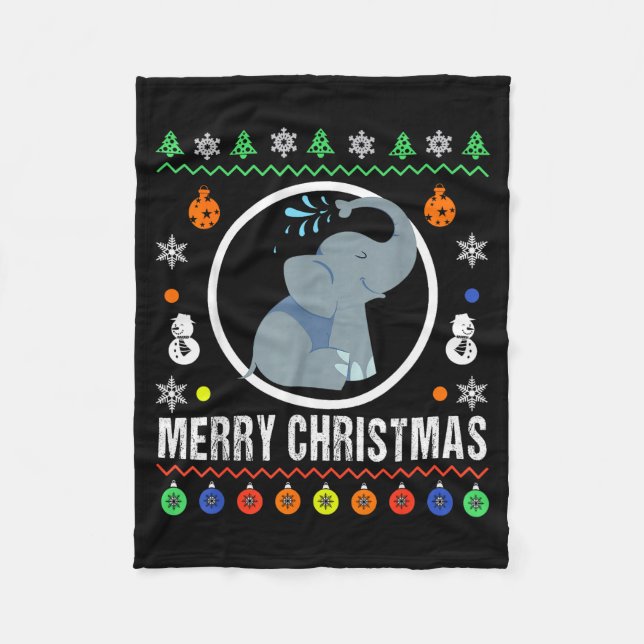 Merry Christmas Elephant Ugly Sweater Xmas Knit  Fleece Blanket (Front)