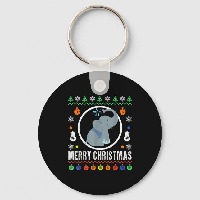 Merry Christmas Elephant Ugly Sweater Xmas Knit  Key Ring (Front)