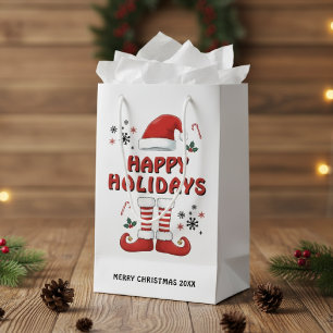 Merry Christmas Elf Boots Santa Claus Hat White Small Gift Bag