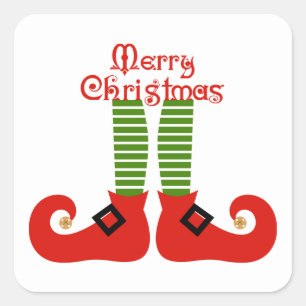 Merry Christmas Elf Feet Square Sticker