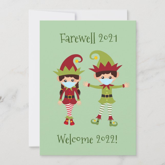 Merry Christmas Elf Funny Face Mask Farewell 2021 Holiday Card (Front)
