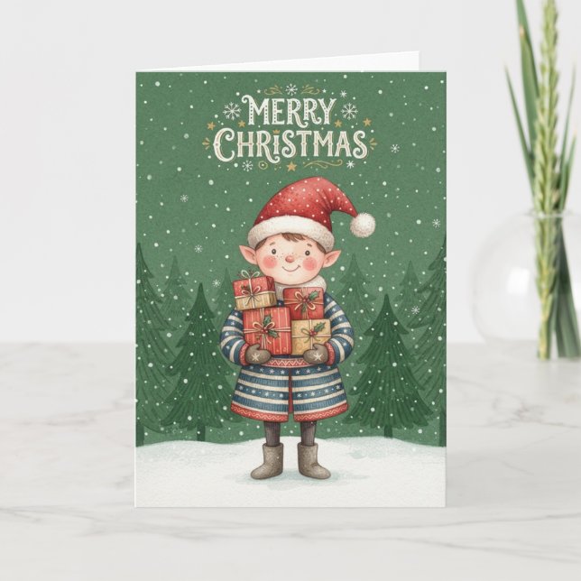Merry Christmas Elf  Holiday Card (Front)