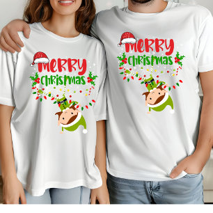 Merry Christmas Elf Matching Family Modern Xmas T-Shirt
