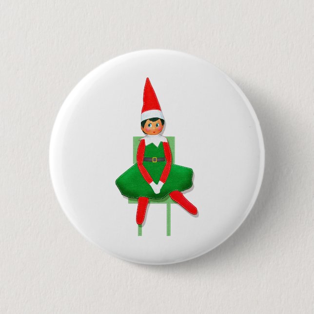 Merry Christmas Elf On Chair 6 Cm Round Badge (Front)