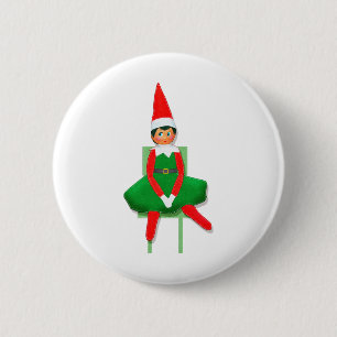 Merry Christmas Elf On Chair 6 Cm Round Badge