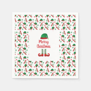 Merry Christmas Elf Outfit Pattern Red Green Napkin