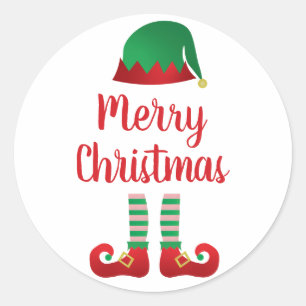 Merry Christmas Elf Outfit Red Green Classic Round Sticker