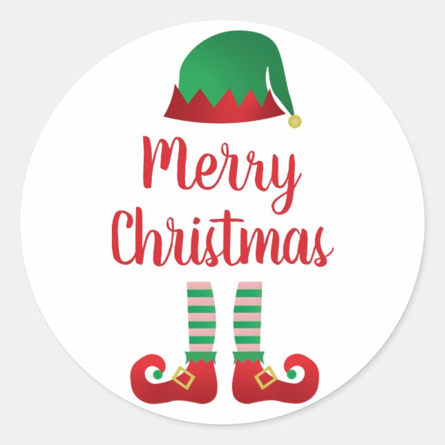Merry Christmas Elf Outfit Red Green Classic Round Sticker (Front)