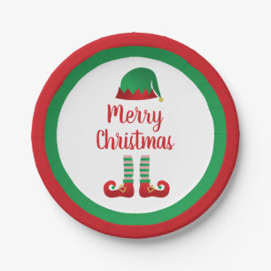 Merry Christmas Elf Outfit Red Typography Paper Plate