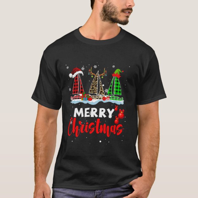 Merry Christmas ELF Reindeer Santa Plaid Leopard S T-Shirt (Front)