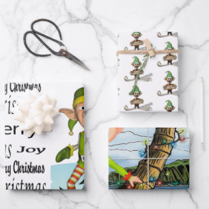 Merry Christmas Elf Santa Golfing Beach Snowman Wrapping Paper Sheet