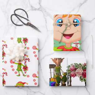 Merry Christmas Elf Santa Wrapping Paper Sheets